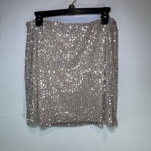 Old Navy Womens Sequin Skirt Size Large Champagne Beige Mini Silver Lined L